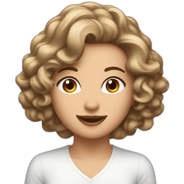 Peau blanche cheveux ondulé marron emoji