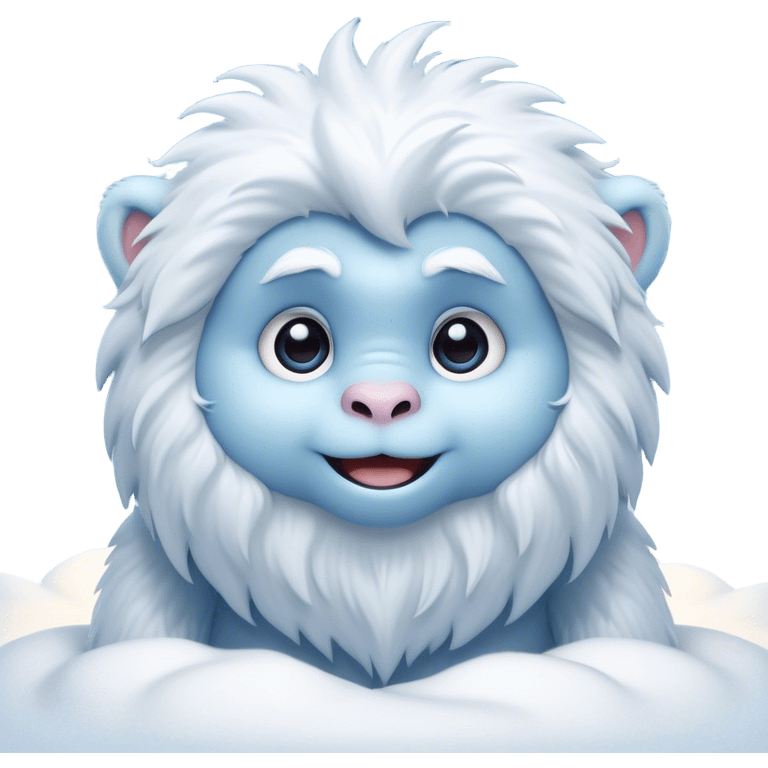 Cinematic Cute Yeti Portrait Emoji, with a charming, small, fluffy form in soft snowy whites and cool blues, featuring big, innocent eyes and a shy, gentle smile, simplified yet irresistibly endearing, highly detailed with a soft glowing outline that captures the whimsical charm of a friendly yeti ready for a cuddle! emoji