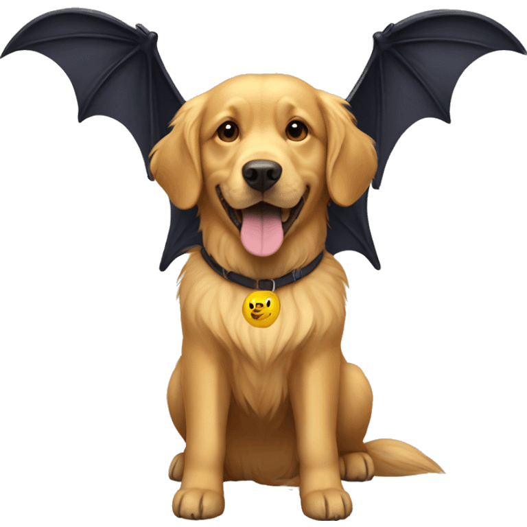 Golden retriever wearing a pair of bat wings emoji