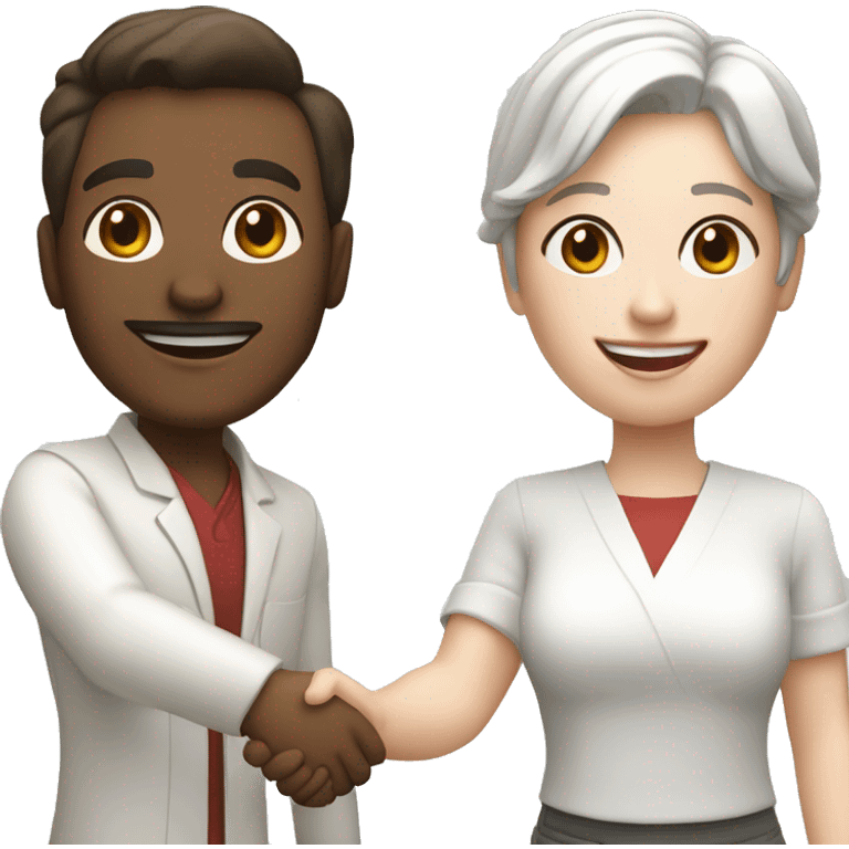 restaurant owner with white skin, and blogger with white skin, shaking hands in great detail emoji