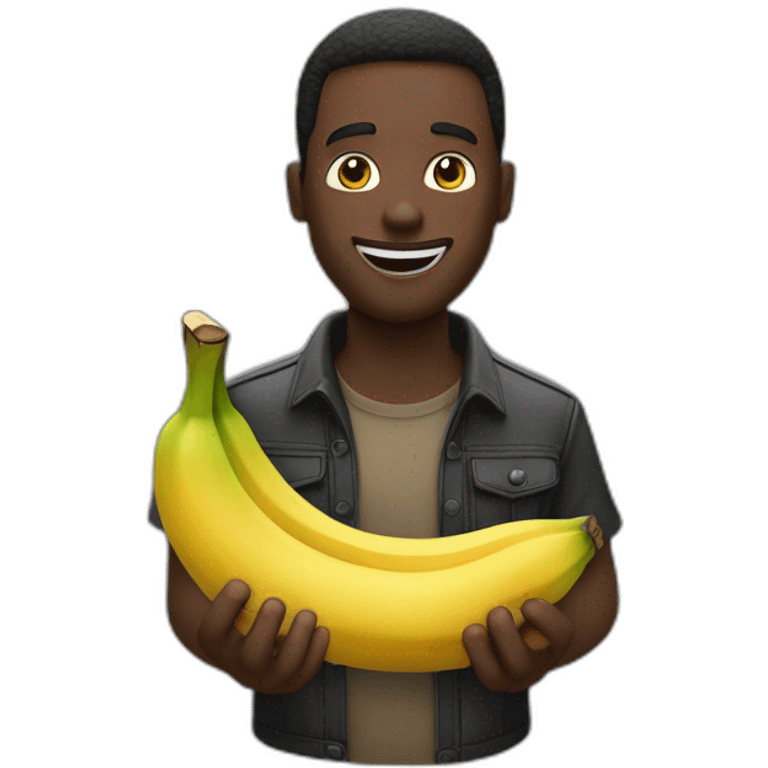 Un homme d’une tribu noir tiens une grande banane dans ses mains emoji