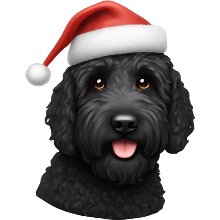 Black labradoodle with Santa hat emoji