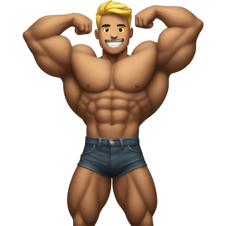 muscular boy flexing with a round inflated emoji