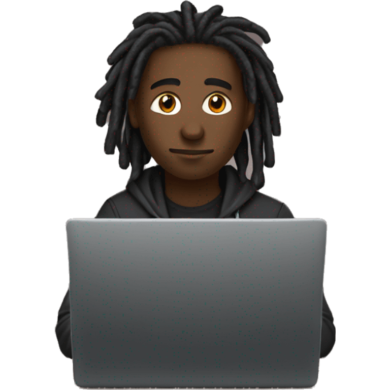 Black-guy-with-dreads-wearing-black-trackstuit-sitting-down-on-chair facing-foward-focused-on-laptop-computer- emoji