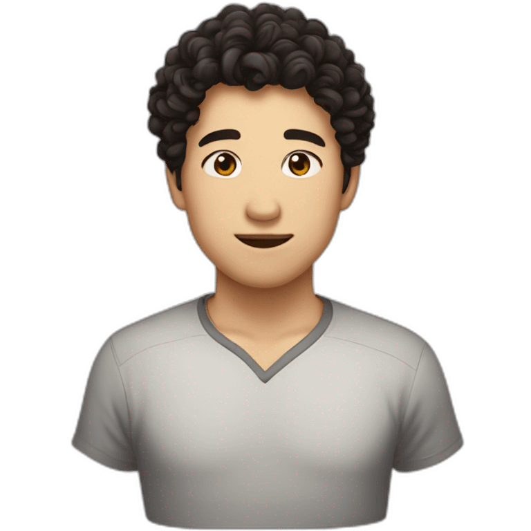 A guy with brown curly hair kissing a asain with dark hair emoji