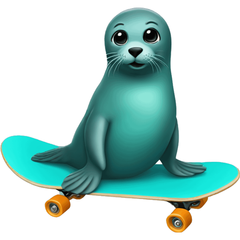 teal seal on a skateboard emoji