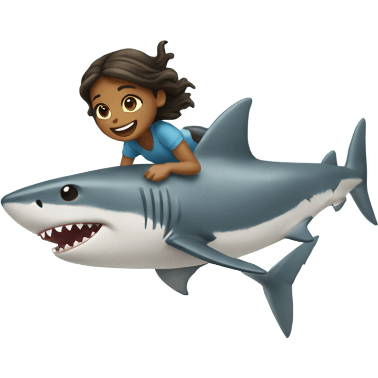 Girl flying with a shark emoji