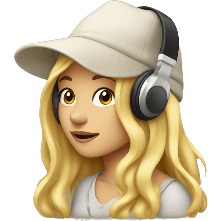 Blond girl listening to music with a hat  emoji