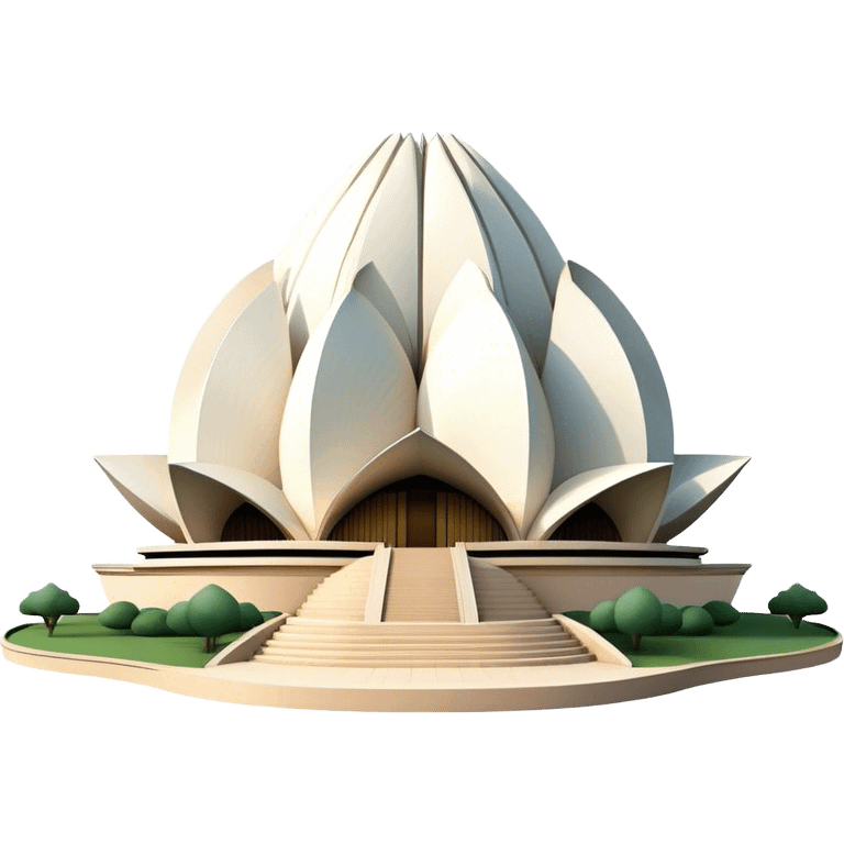 Cinematic Realistic Lotus Temple Landmark Emoji, showcasing the modern architectural marvel with petal‚Äêlike structures rendered with dynamic lighting and graceful textures. emoji