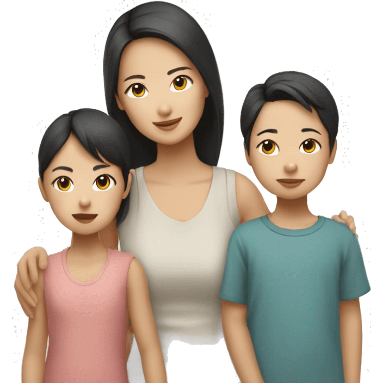 East Asian young woman with three young children emoji