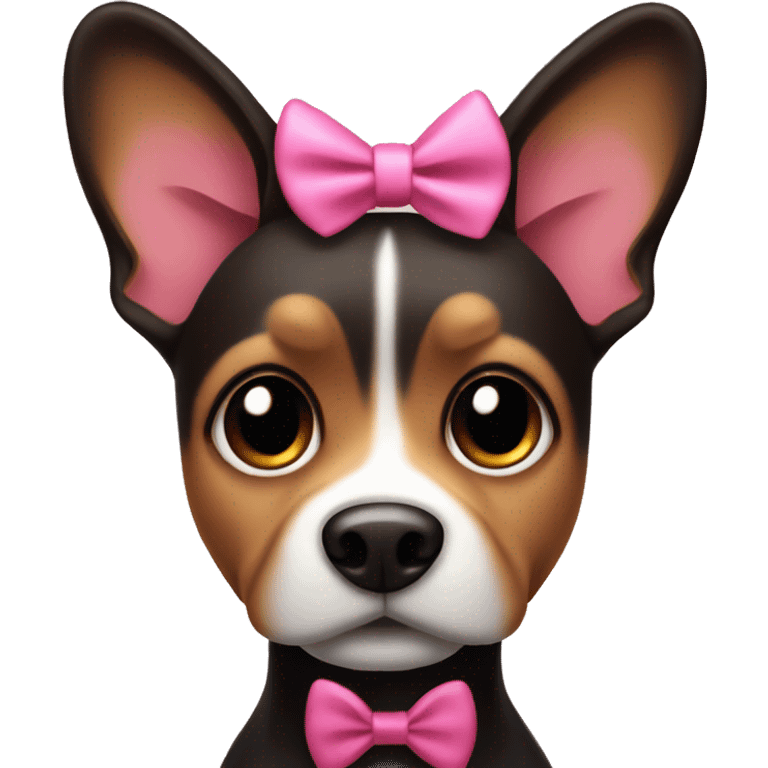 Brown and black dog with pricked ears and pink bow emoji