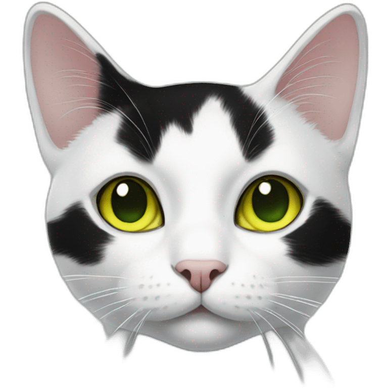 black-and-white cat with yellow-green eyes emoji