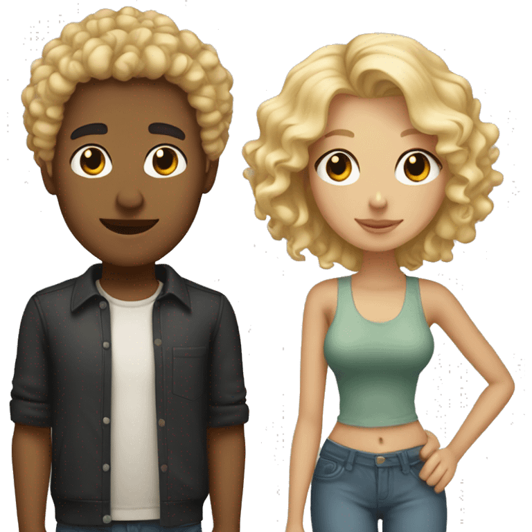 Boyfriend with curly blonde hair and girlfriend with black hair  emoji