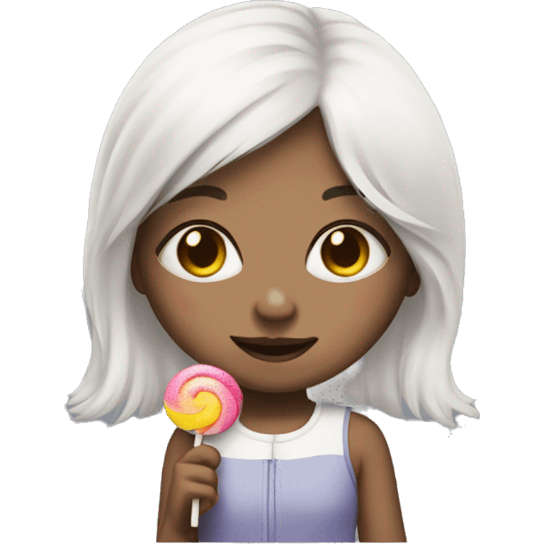 cute girl with white hair that has band-aid on nose and lollipop emoji