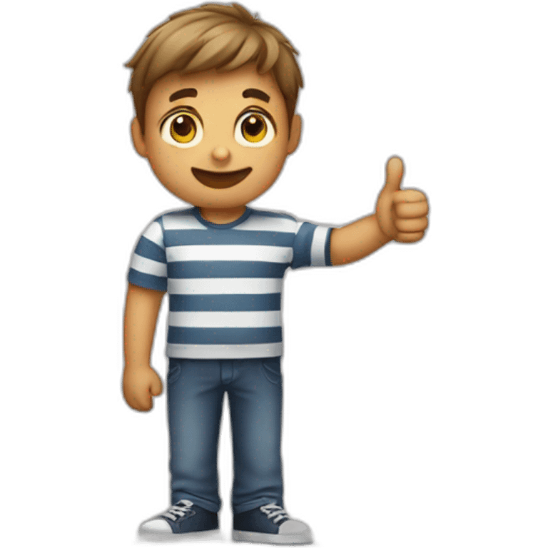 boy wears striped shirt giving a thumbs down emoji