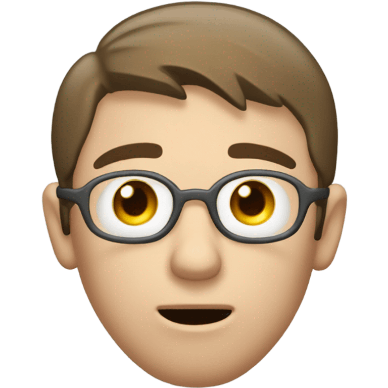 a man with buttons for eyes, disheveled short brown hair. three quarters perspective. Just hi face. Text bubble coming from his mouth with the text : "Bravo" emoji