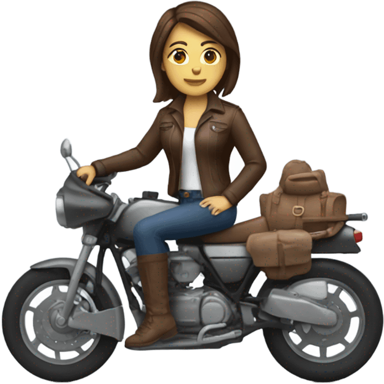 Woman with short brown hair sitting on motorcycle emoji