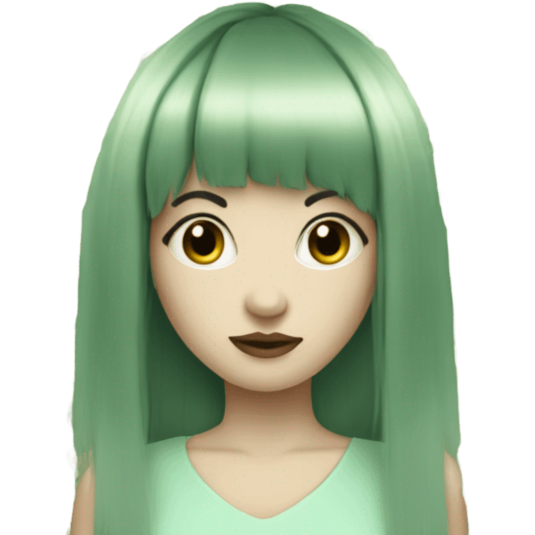 make a very pale women, with green skin and a long black hair with a fringe (bangs) emoji