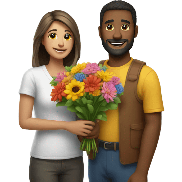 Man giving woman flowers  emoji