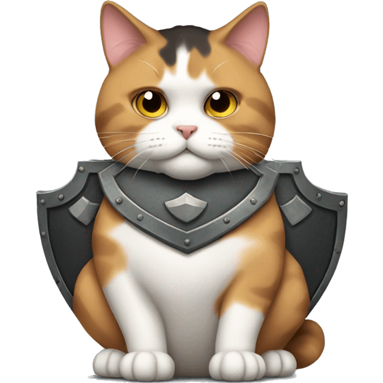 Fat calico cat with a shield  emoji