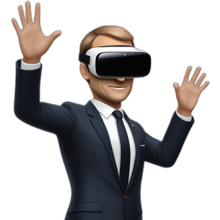 President Macron with oculus quest white emoji