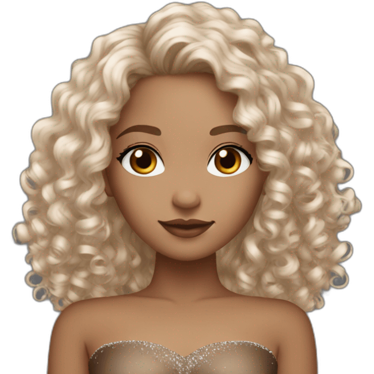 Mixed girl /curly long hair, brown cinnamon color/ with dark brown eyes / with a diamond dress emoji