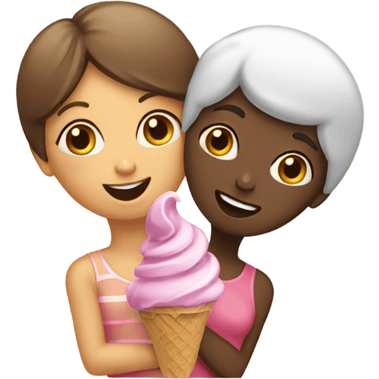 Two girls sharing an ice cream  emoji