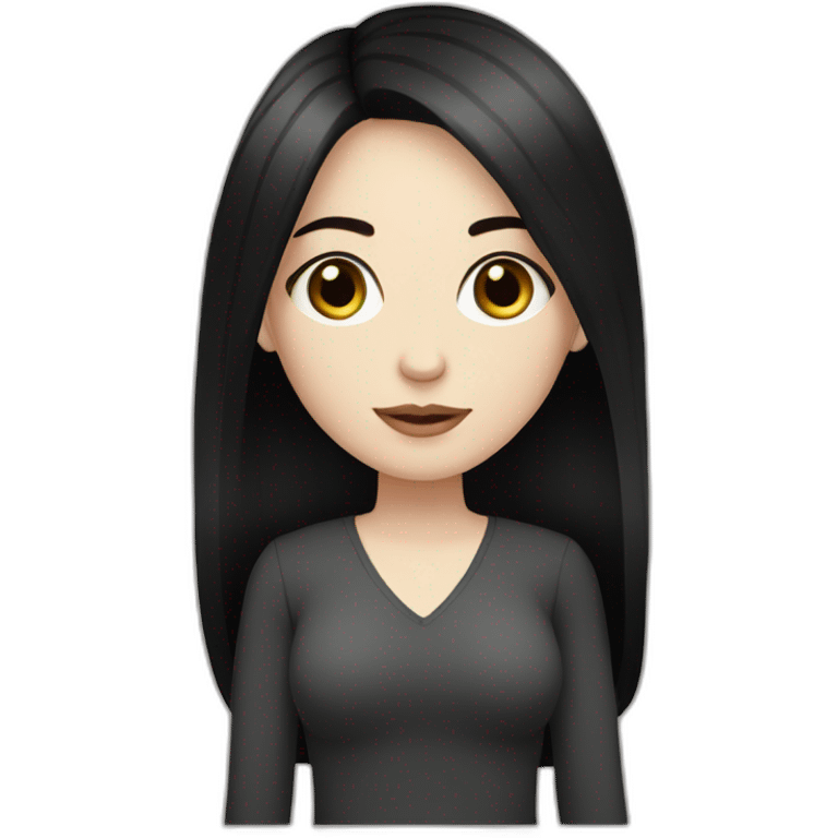 Woman, pale skin, dark straight hair, big black eyes emoji