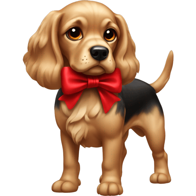 cocker dog with red bow  emoji