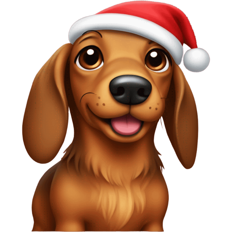 Long haired wiener dog with Santa hat emoji