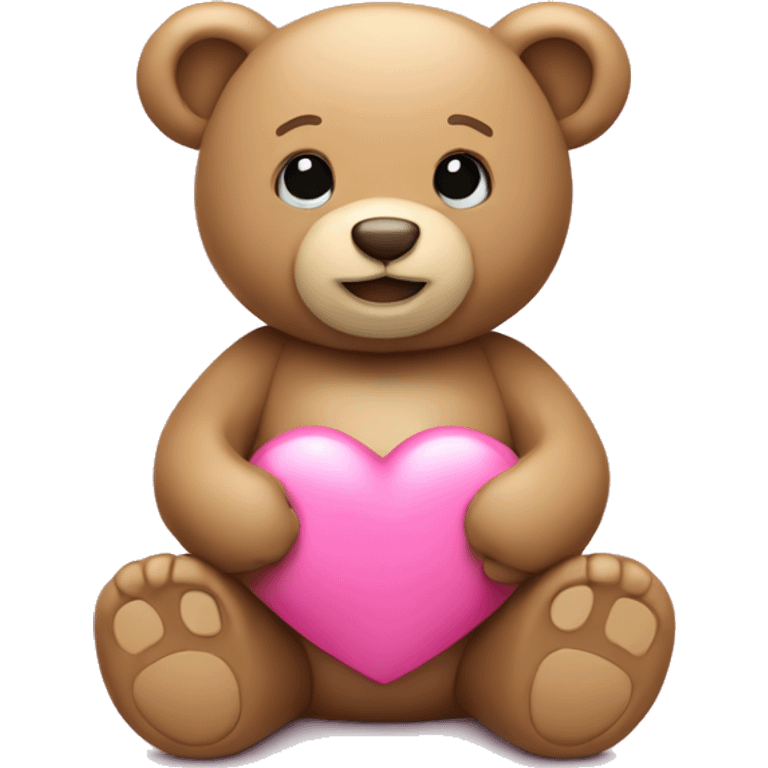 tan teddy bear holding a pink heart emoji