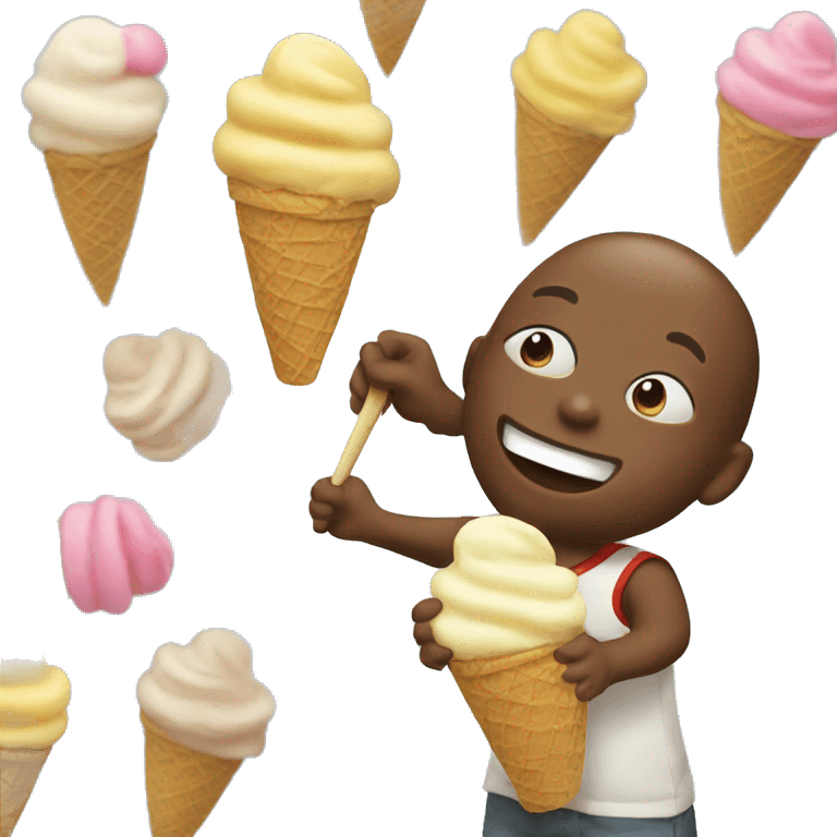 Little man digging into an ice cream  emoji