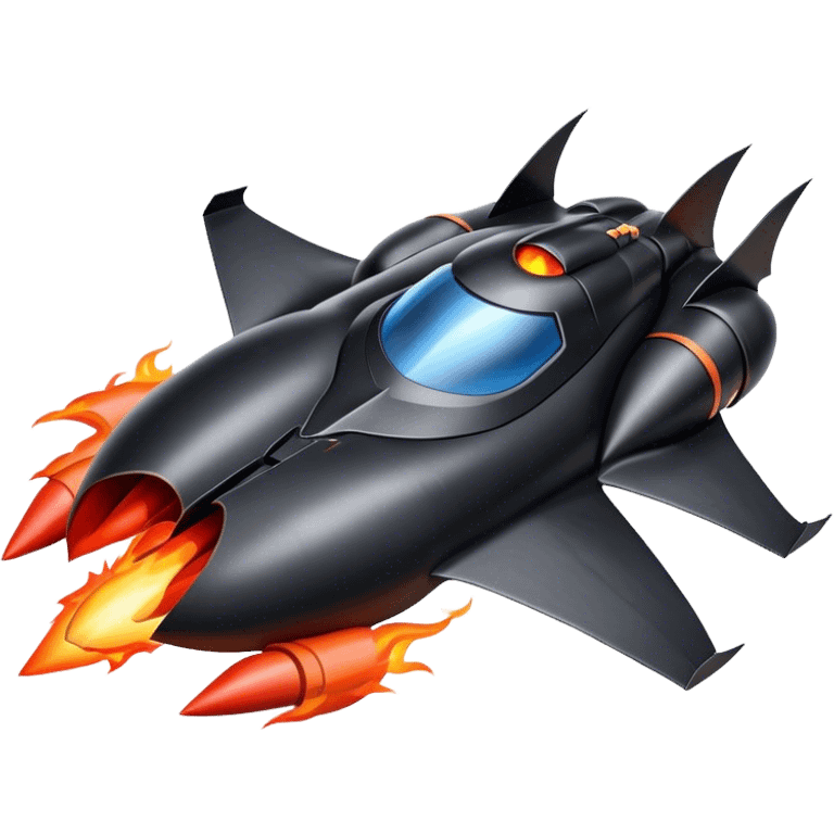 batmobile in rocket ship boom rocket at take-off in fire emoji