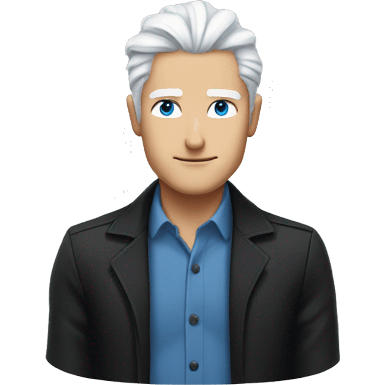 White hair blue eyes with a black button up gojo themed  emoji