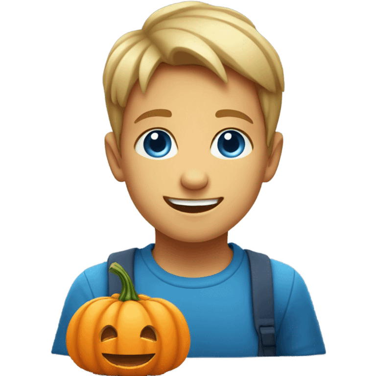 blue eyes boy sitting with pumpkin smile emoji