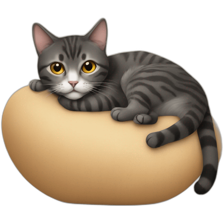 a cat lying, on a human emoji