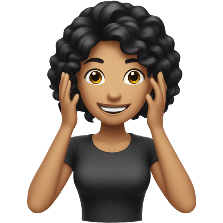 Black hair girl flipping her hair with one hand with a smile  emoji