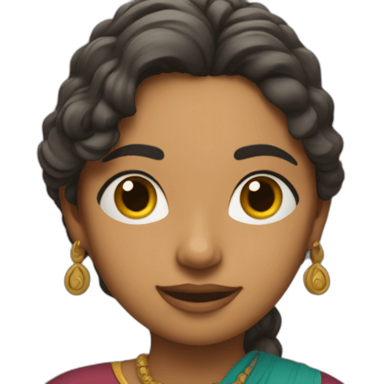 Indian woman with wavy hair and a folded skirt filming emoji