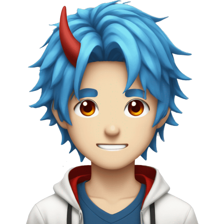 Anime boy with blue hair and Horns, red eyes  emoji