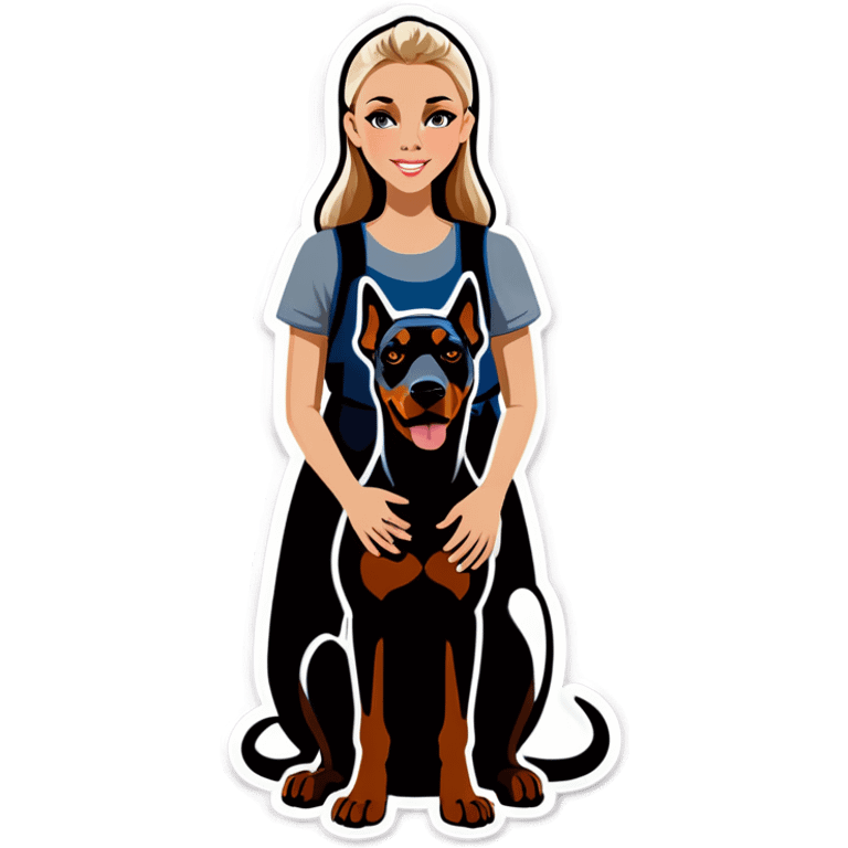 Blonde girl and greyish brown doberman emoji