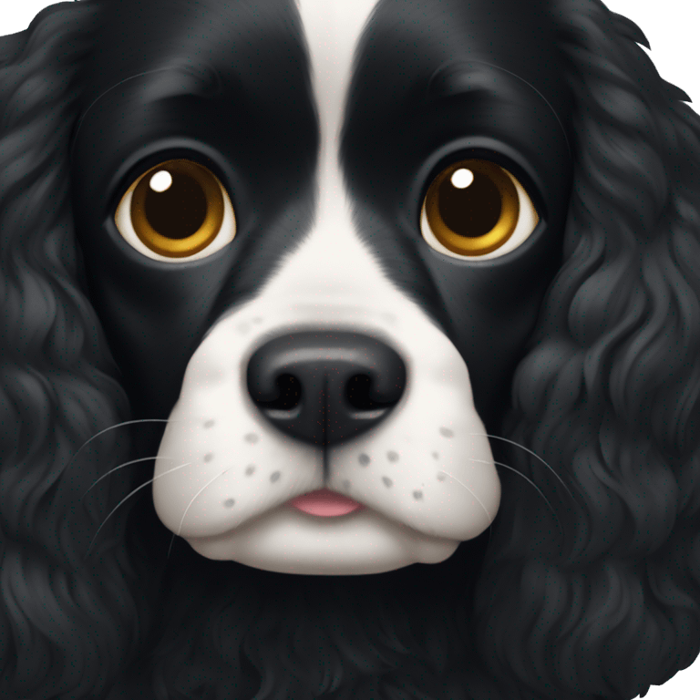 completely black small king spaniel with black fur on his whole face and white fur on chest emoji