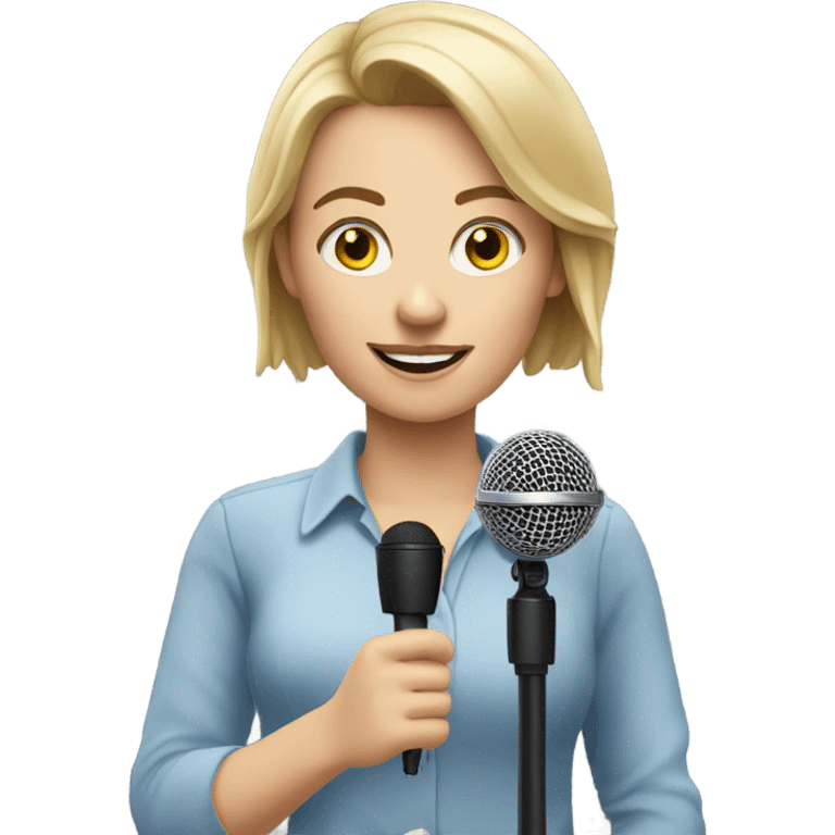 reporter with A white female reporter holds out a microphone to answermicrophone emoji