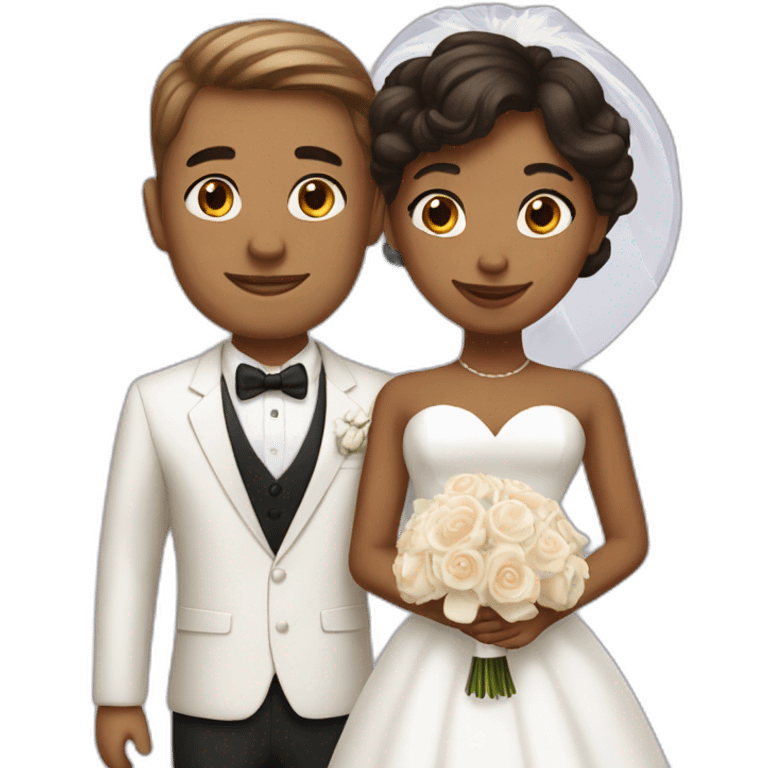 brown girl with short hair and handsome white boy getting married  emoji