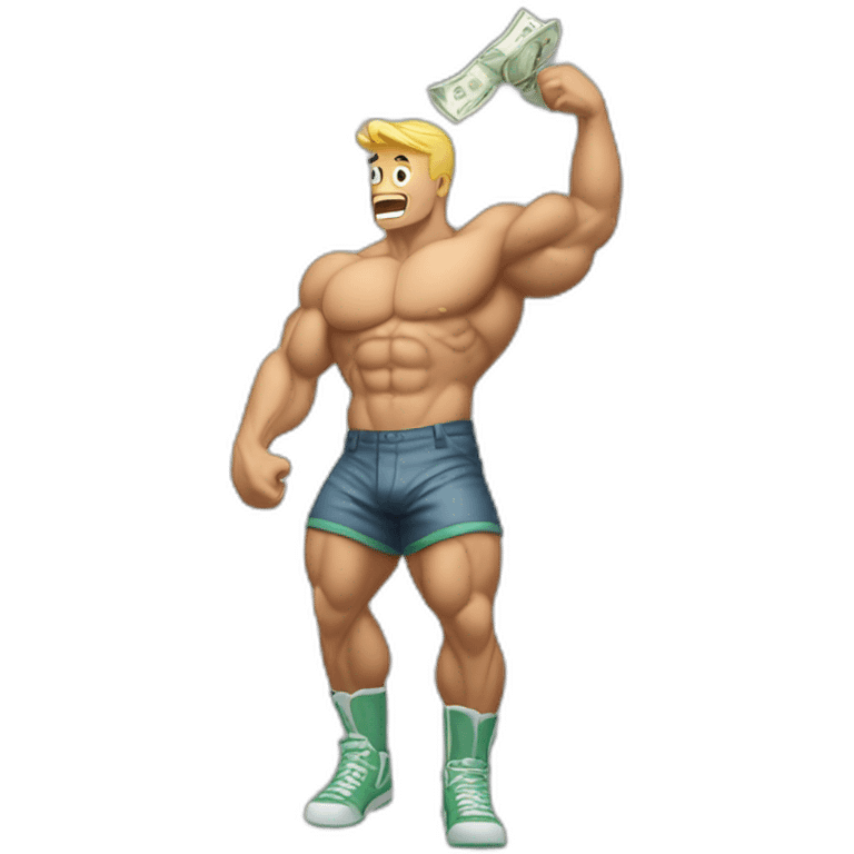 Muscle man raining dollar bills emoji