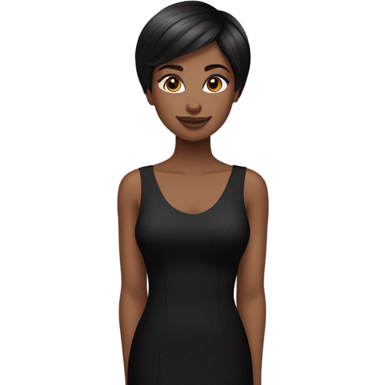 pretty pixie Short straight hair african american brunette with black long dress emoji