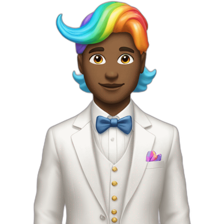 Posh-boy-with-white-suit-and-rainbow-unicorn-hat emoji