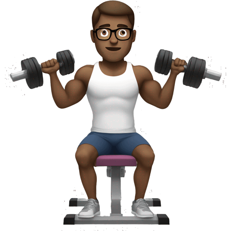 White guy brown hair with glasses doing benchpress workout emoji