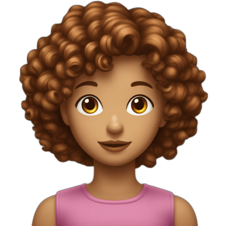 Une jeune fille avec les yeux marrons et les cheveux marrons bouclés emoji