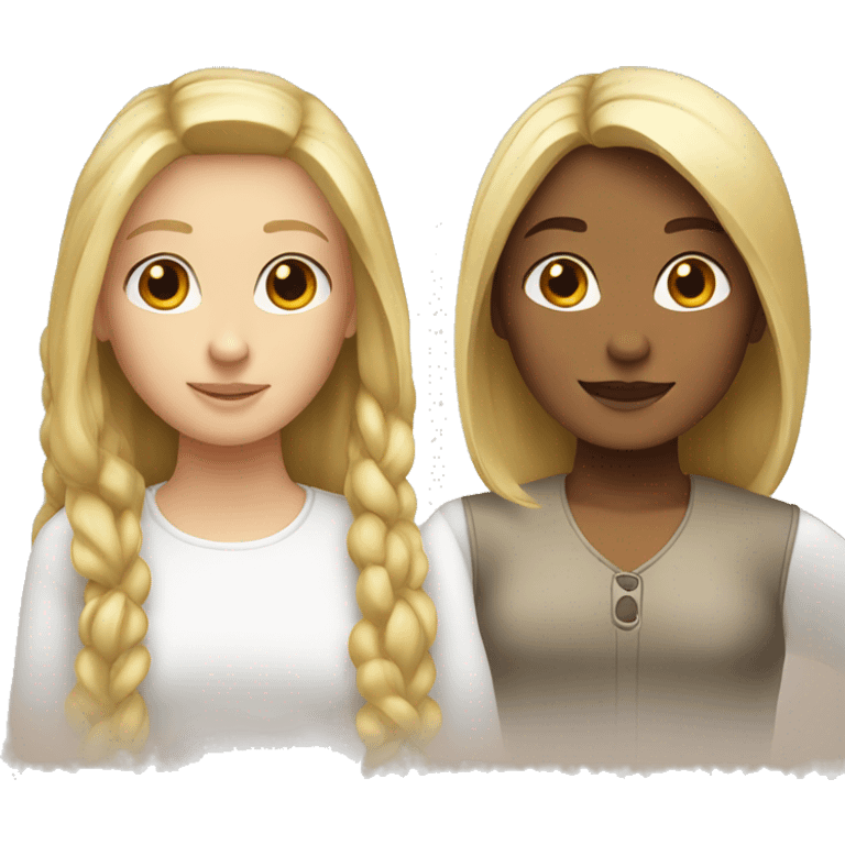 Two girls one is blond and one has brown hair, both white emoji