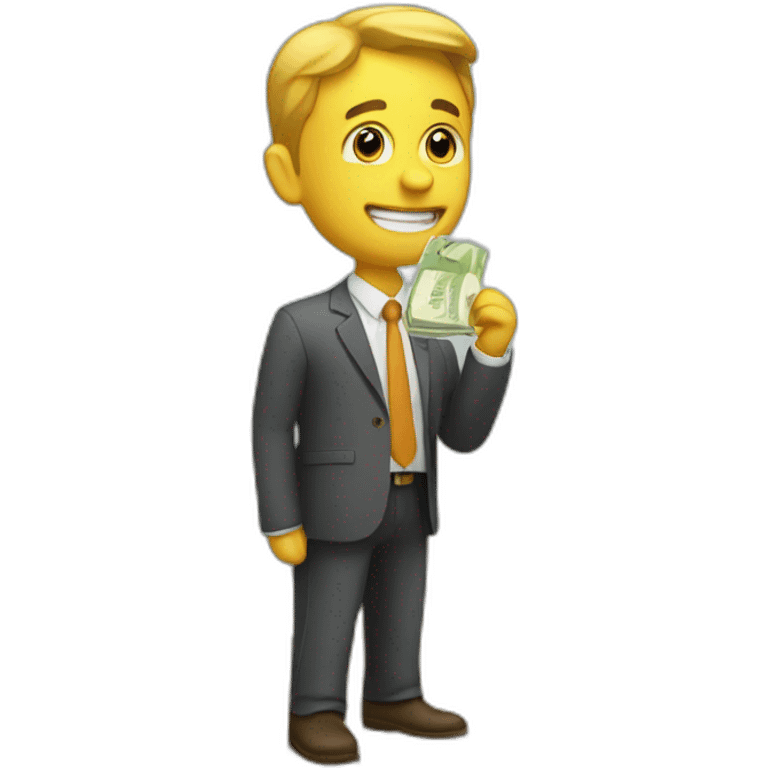 salesman talking with money emoji